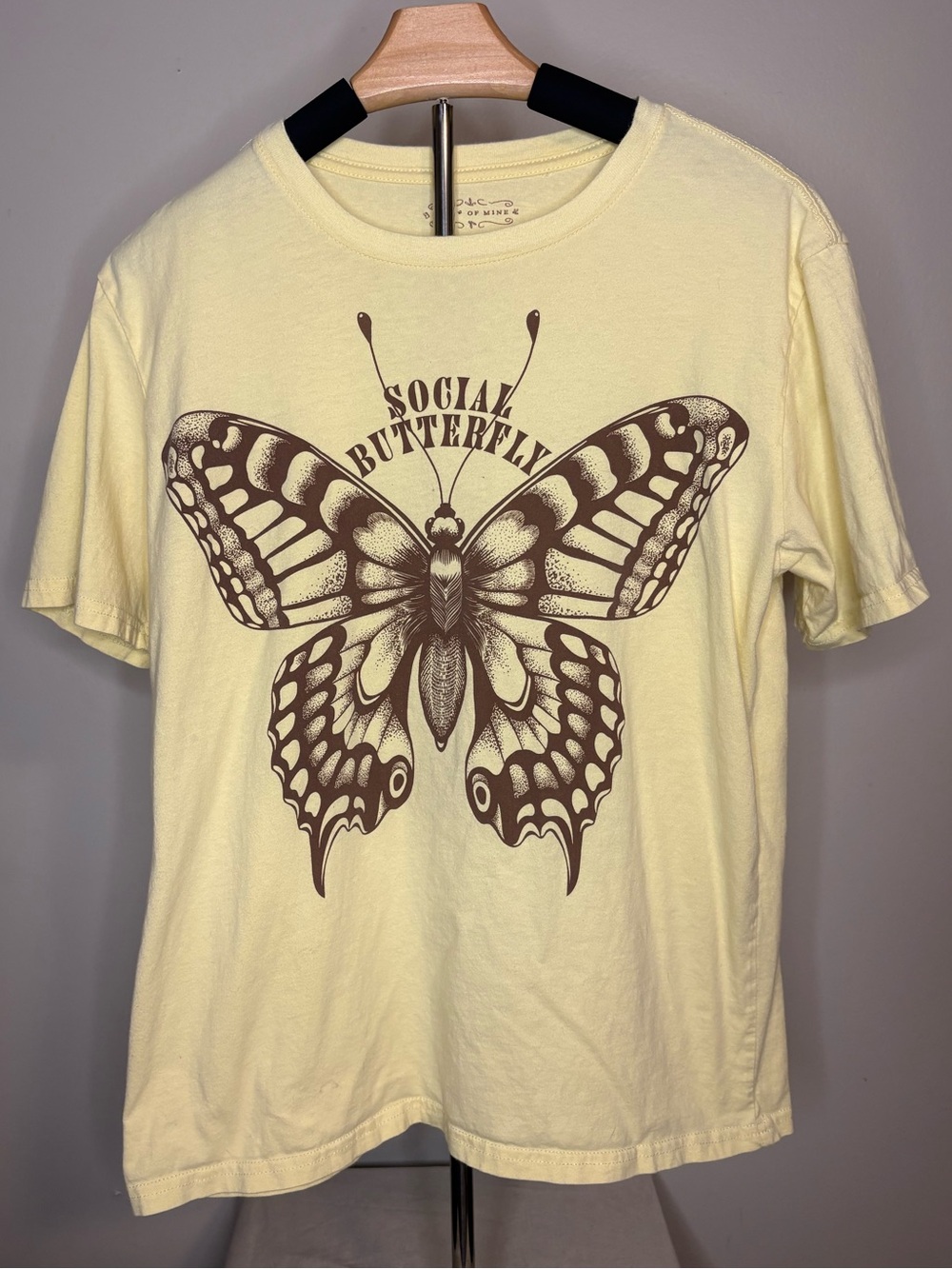 Yellow Tee with Brown Butterfly Graphic